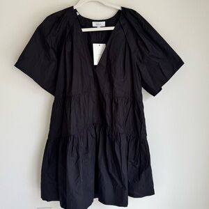 NWT A.L.C. Camila Dress Black Tiered Cotton V Neck Size 12